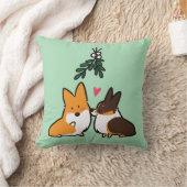 ヤドリギのキスのコーギーの正方形の枕 クッション (ブランケット)