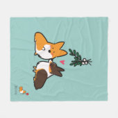 ヤドリギのキスのコーギー毛布 フリースブランケット (正面(横))