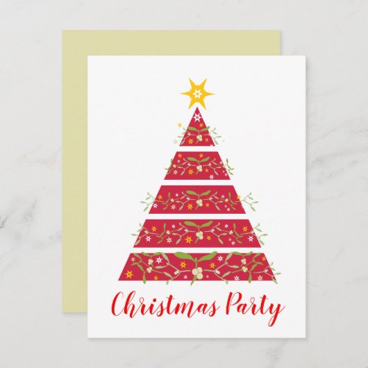 ヤドリギのクリスマスツリーパーティの招待状赤 招待状 (正面/裏面)