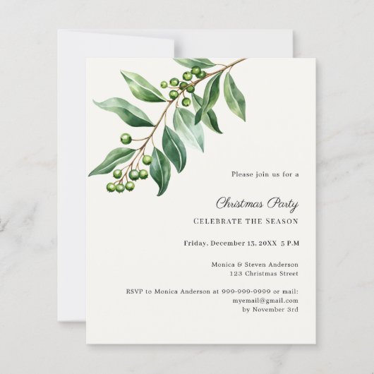 ヤドリギのグリーンを使ったクリスマスパーティーの招待状 (正面)