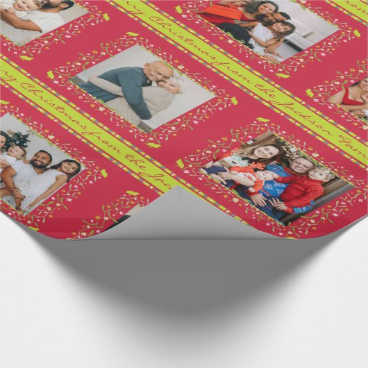 ヤドリギのパトリッジストライプの赤いクリスマスの写真 ラッピングペーパー (角)