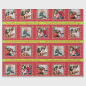 ヤドリギのパトリッジストライプの赤いクリスマスの写真 ラッピングペーパー (フラット)