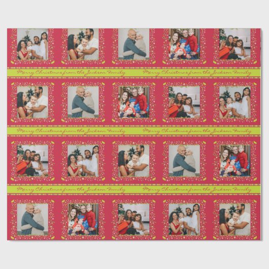 ヤドリギのパトリッジストライプの赤いクリスマスの写真 ラッピングペーパー (フラット)