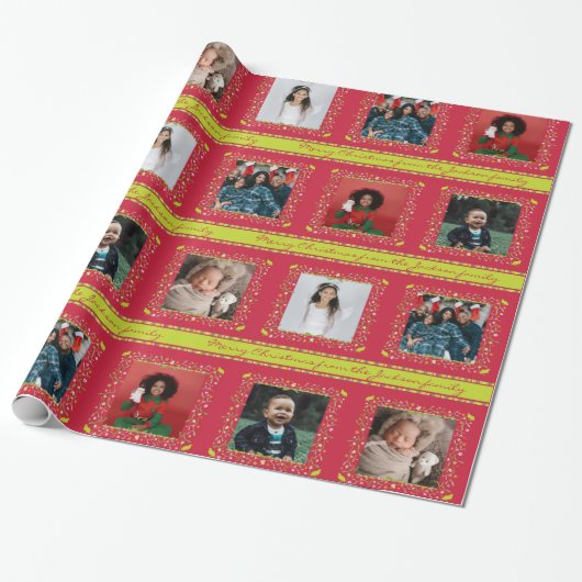 ヤドリギのパトリッジストライプの赤いクリスマスの写真 ラッピングペーパー (アンロールド)