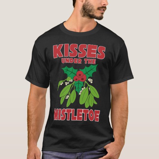 ヤドリギのヒイラギの休日のクリスマスの下のキス Tシャツ (正面)