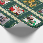 ヤドリギのヤマウズラのストライブ柄の緑のクリスマスの写真 ラッピングペーパー (角)