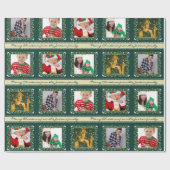 ヤドリギのヤマウズラのストライブ柄の緑のクリスマスの写真 ラッピングペーパー (フラット)