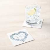 ヤドリギのラインアートブルー白い冬の結婚式 スクエアペーパーコースター (インサイチュ)