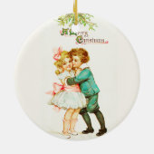 ヤドリギのヴィンテージのクリスマスの下の子供 セラミックオーナメント (裏面)