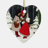ヤドリギのヴィンテージのクリスマスの3人の女の子 セラミックオーナメント (右)
