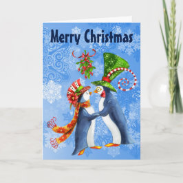 ヤドリギの下の愛のメリークリスマスのペンギン シーズンカード