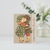 ヤドリギの女の子とホリーの男の子のキスCC0781クリスマス シーズンポストカード (スタンド正面)