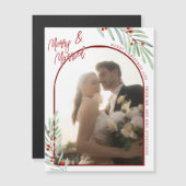 ヤドリギの新婚夫婦の写真のクリスマスマグネットカード (正面/裏面)