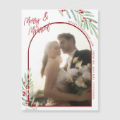 ヤドリギの新婚夫婦の写真のクリスマスマグネットカード (正面)
