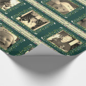 ヤドリギストライプのグリーンクリームクリスマス写真 ラッピングペーパー (角)