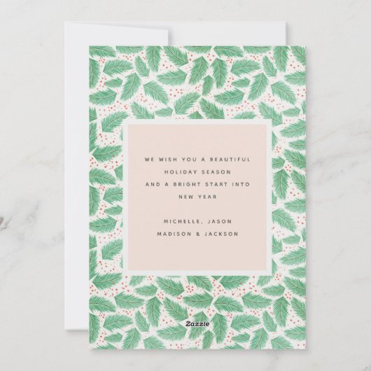 ヤドリギリースクリスマスファミリーフォト赤面ピンク シーズンカード (裏面)