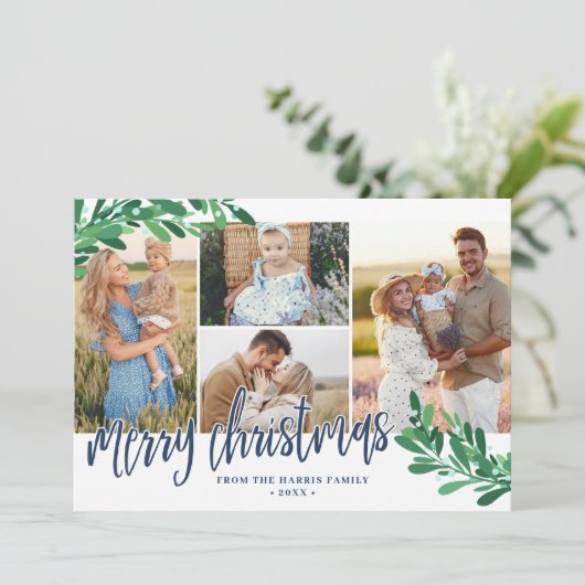 ヤドリギ小枝写真コラージュメリークリスマス シーズンカード (スタンド正面)