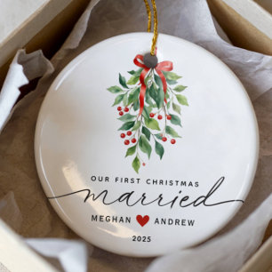 ヤドリギ結婚した初めてのクリスマス セラミックオーナメント