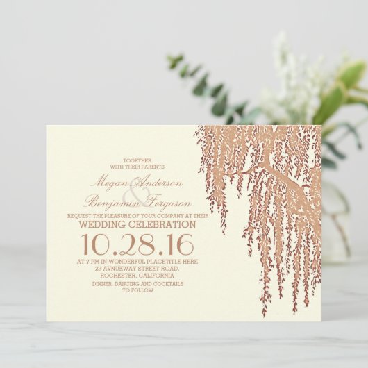 ヤナギの木のエレガントな屋外の結婚式招待状 招待状 (スタンド正面)