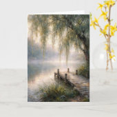 ヤナギの木の湖畔ドック カード (黄色い花)