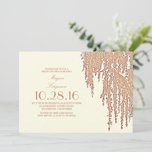 ヤナギの木エレガントの屋外ブライダルシャワー 招待状 (スタンド正面)