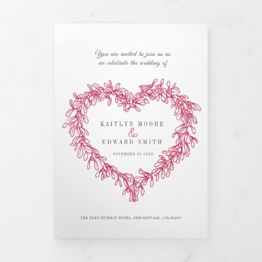 ヤナギタンポポの赤と白の結婚式の食事オプションの出欠確認 三つ折り招待状 (カバー)