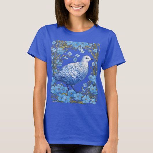 ヤナギライチョウとワスレナグサ Tシャツ (正面)