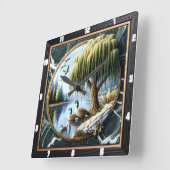 ヤナギ素朴ガチョウの水辺 スクエア壁時計 (傾斜)