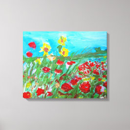 ヤブポピーとひまわりの草原の絵画キャンバス キャンバスプリント