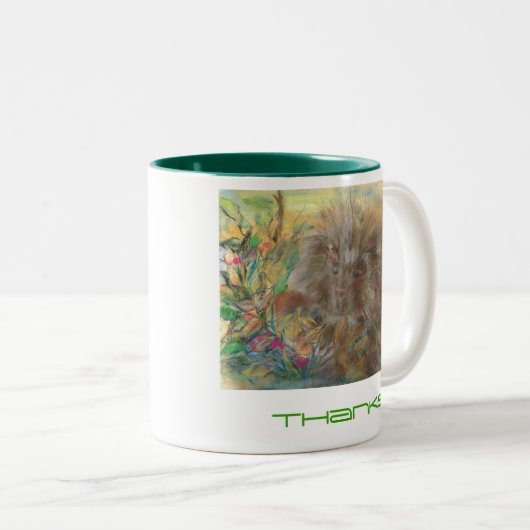 ヤマアラシはマグを感謝していしています ツートーンマグカップ (正面右)
