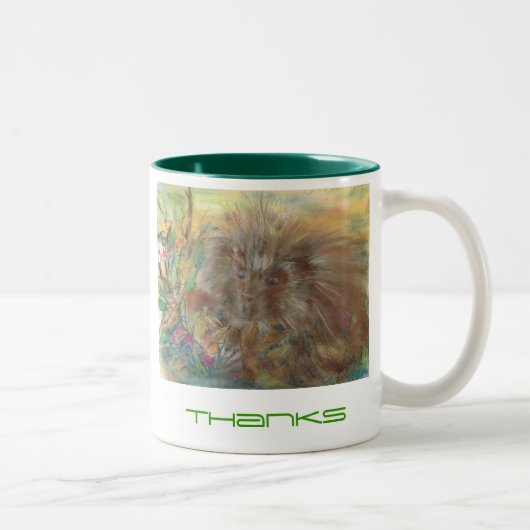 ヤマアラシはマグを感謝していしています ツートーンマグカップ (右)