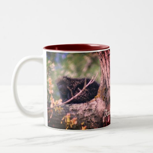 ヤマアラシ野生生物パーソナライズされた自然 ツートーンマグカップ (左)