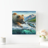 ヤマザメが巻き上がるグリズイグマ スクエア壁時計 (ホーム)