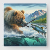 ヤマザメが巻き上がるグリズイグマ スクエア壁時計 (正面)