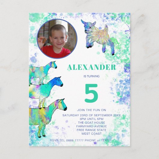 ヤマトファーム動物アート第5誕生日写真予算 インビテーションポストカード (正面)