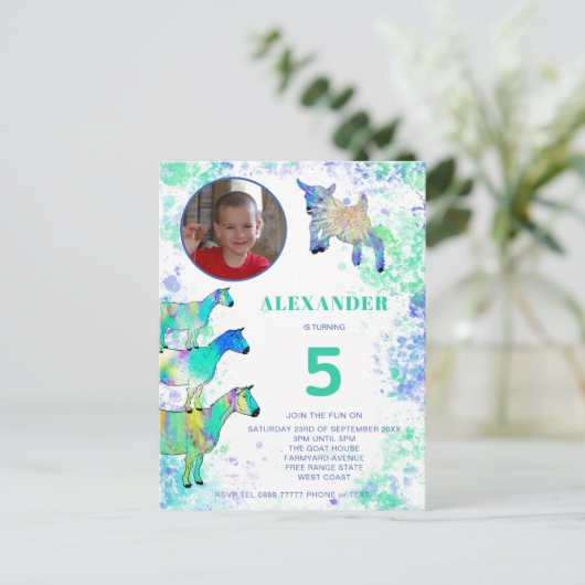 ヤマトファーム動物アート第5誕生日写真予算 インビテーションポストカード (スタンド正面)