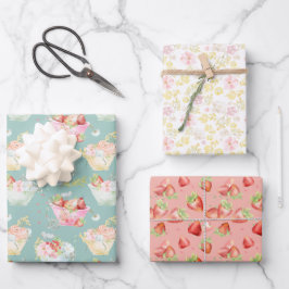 ヤマドフラワーティーカップイチゴフィールド子供部屋 ラッピングペーパーシート