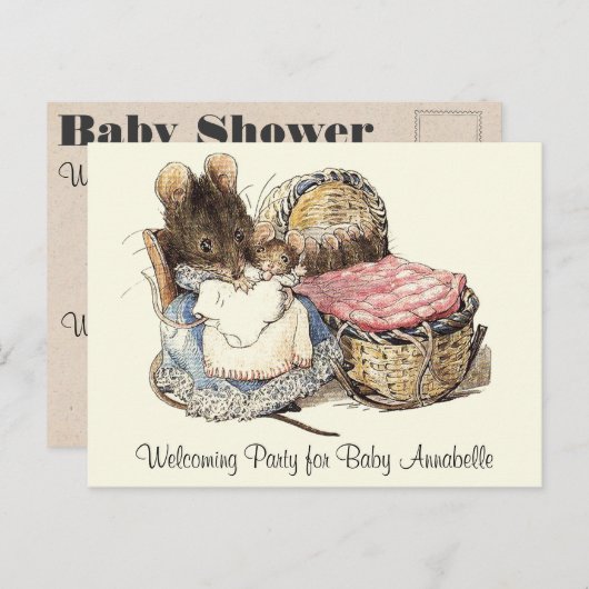 ヤマネ赤ちゃんシャワー歓迎パーティの招待状 インビテーションポストカード (正面/裏面)