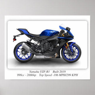 ヤマハYZF-R1 2019オートバイ – A3 ポスター