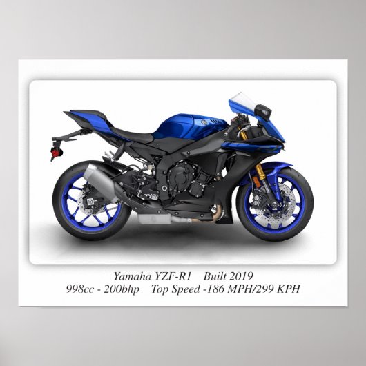 ヤマハYZF-R1 2019オートバイ – A3 ポスター (正面)
