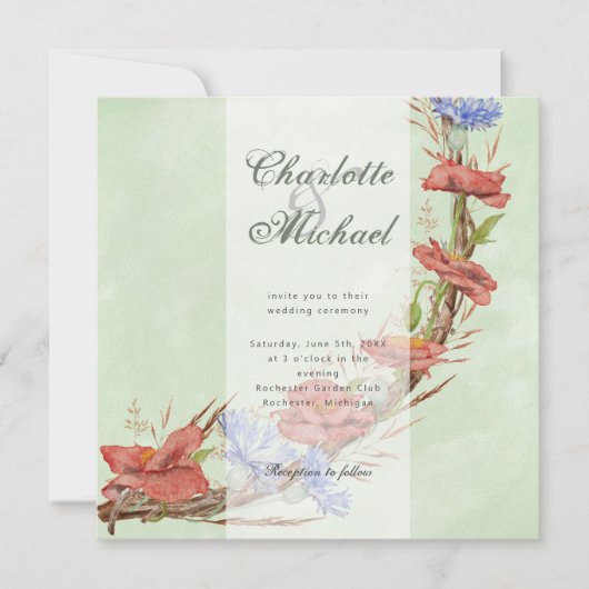 ヤマヒシのトウモロコシの花の結婚式招待状 招待状 (正面)