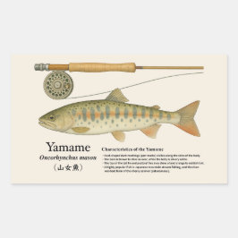 ヤマメ (Oncorhynchus masou) – 英語イラスト 長方形シール