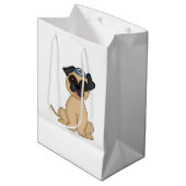 ヤムルカが付いているユダヤ人の休日かわいいベージュパグ ミディアムペーパーバッグ (正面アングル)