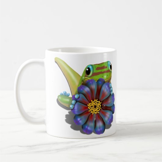 ヤモリと百日草の花 コーヒーマグカップ (左)