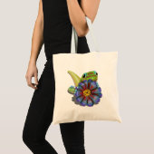 ヤモリと百日草の花 トートバッグ (正面(商品))