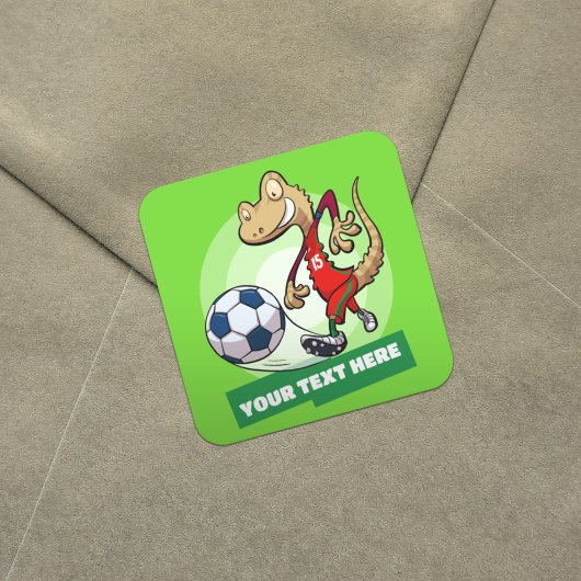 ヤモリのサッカー選手キャラクター　テキスト追加デザイン スクエアシール