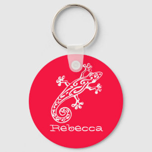 ヤモリのハ虫類の白い及び赤によって示されるkeychain キーホルダー