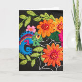 ヤモリの刺繍フェルトビーズスパンコール カード (正面)
