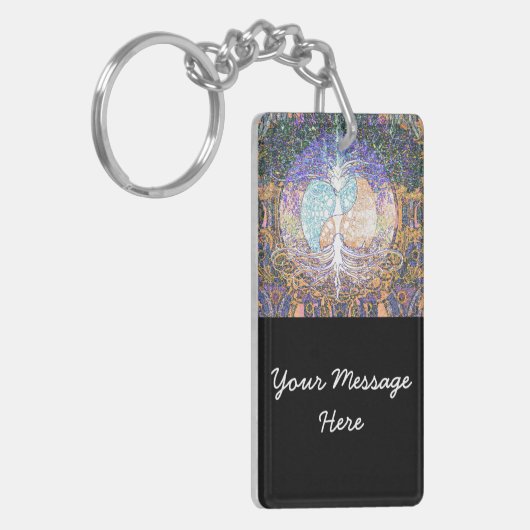 ヤンおよびハートの記号をyingの生命の樹 キーホルダー (正面左)