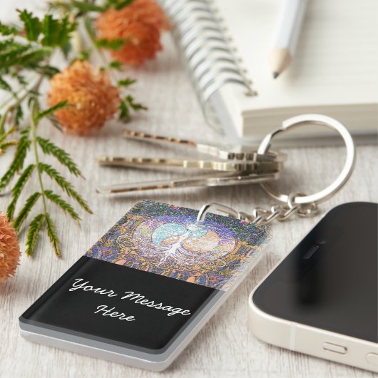 ヤンおよびハートの記号をyingの生命の樹 キーホルダー (正面右)